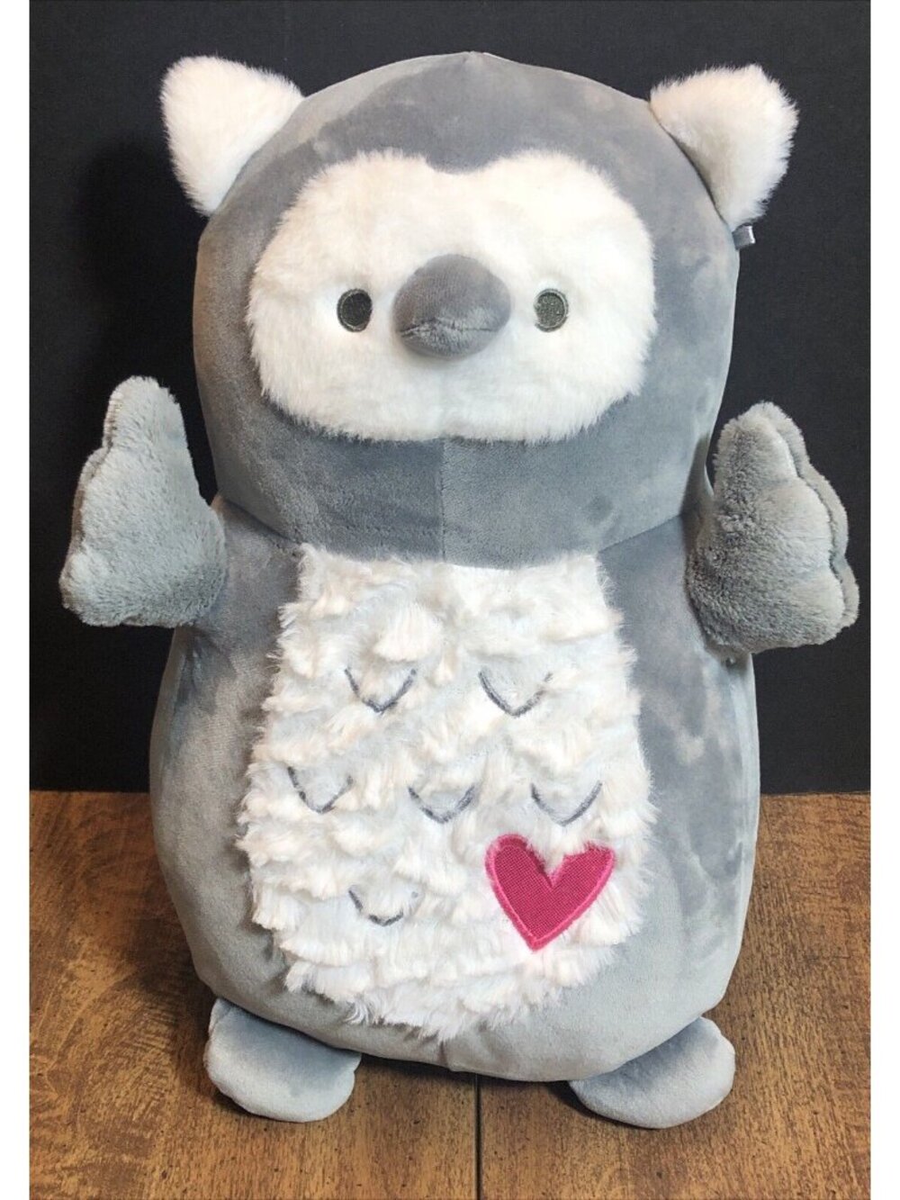 Squishmallows Hugmees Nikita Owl Soft Gray & White W/Heart Plush Stuffed Animal